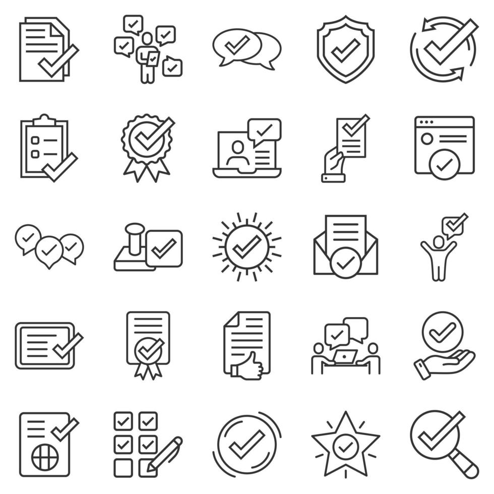 Approve icon set in flat style. Check mark vector illustration on white isolated background. Tick accepted business concept.