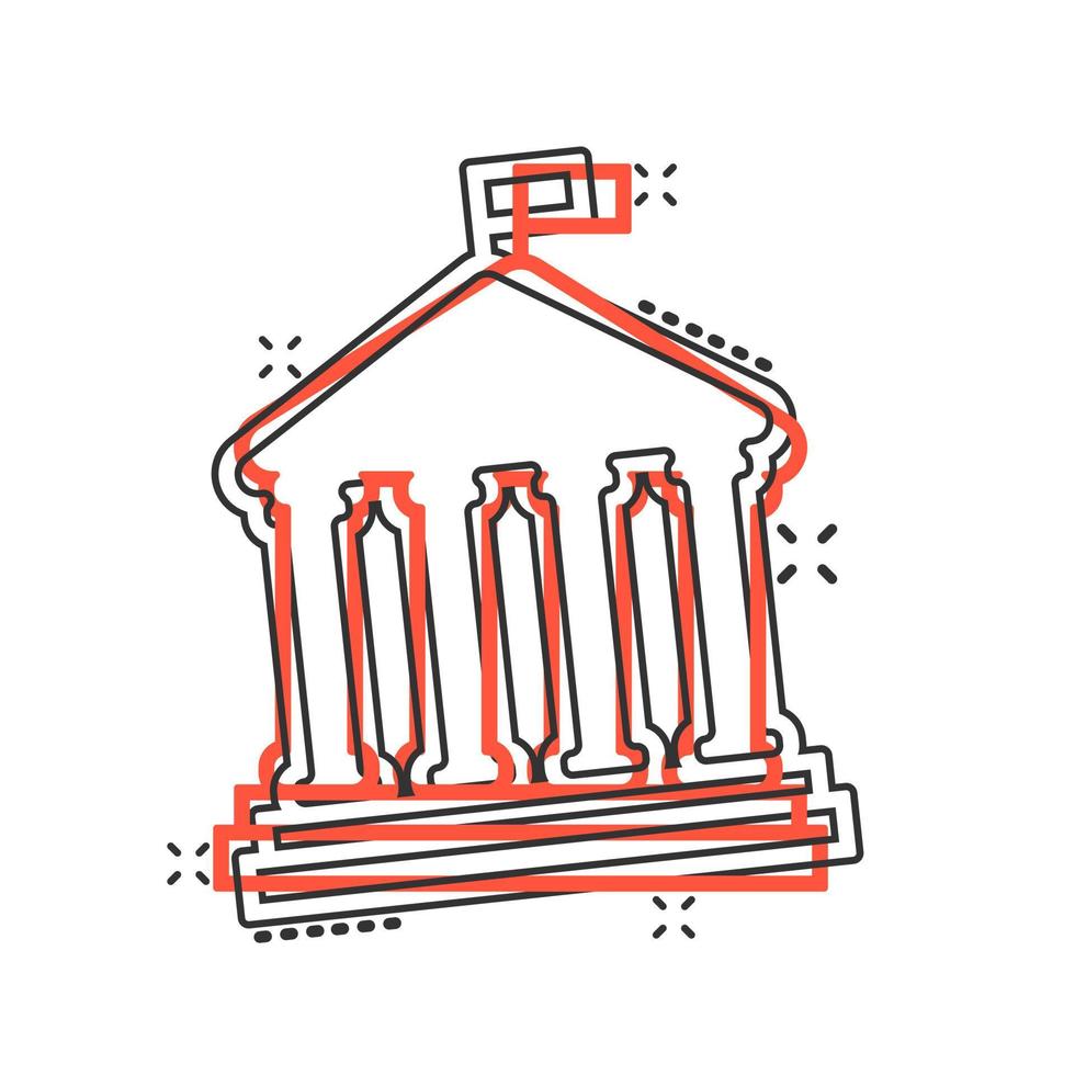 Bank building icon in comic style. Government architecture vector cartoon illustration pictogram. Museum business concept splash effect.