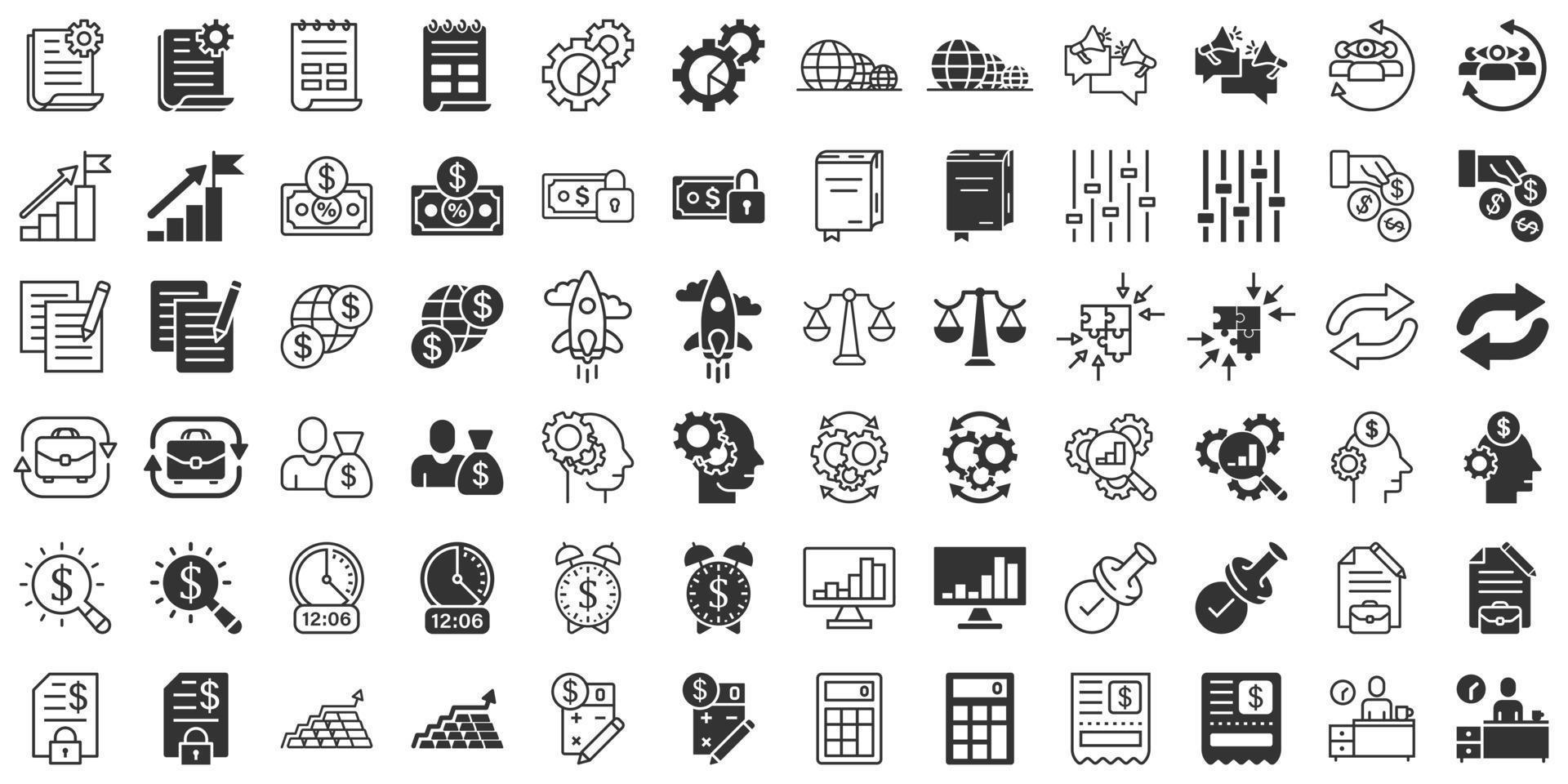 Business icon set in flat style. Money, people, document vector illustration on white isolated background. Freelancer diagram business concept.