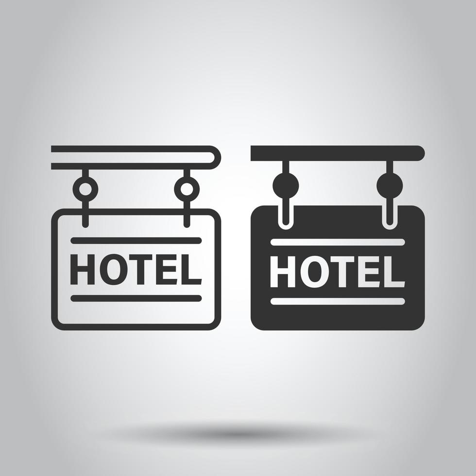 Hotel sign icon in flat style. Inn vector illustration on white isolated background. Hostel room information business concept.