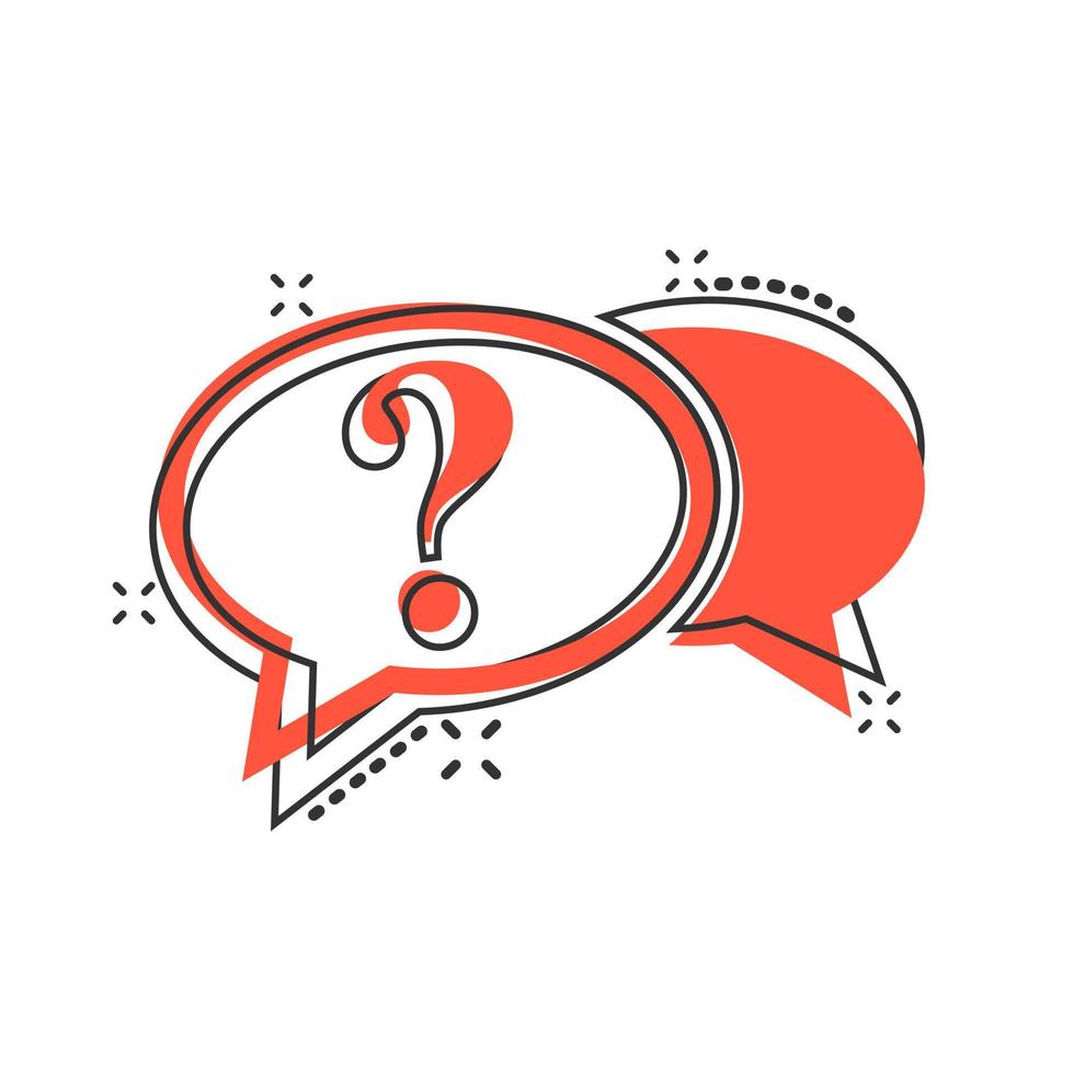 Question mark icon in comic style. Discussion speech bubble vector cartoon illustration pictogram.