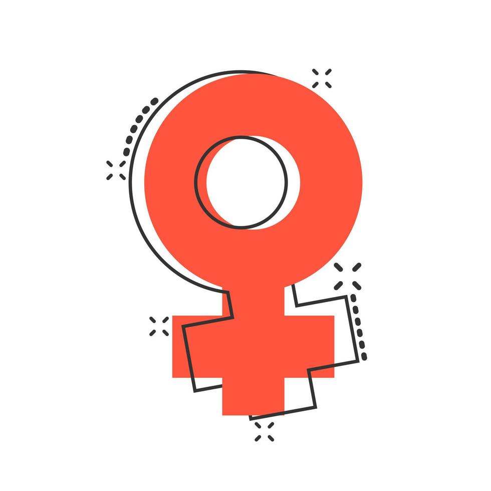 icono de símbolo de sexo femenino de dibujos animados de vector en estilo cómico. pictograma de ilustración de concepto de género de mujer. concepto de efecto de salpicadura de negocio de niña.