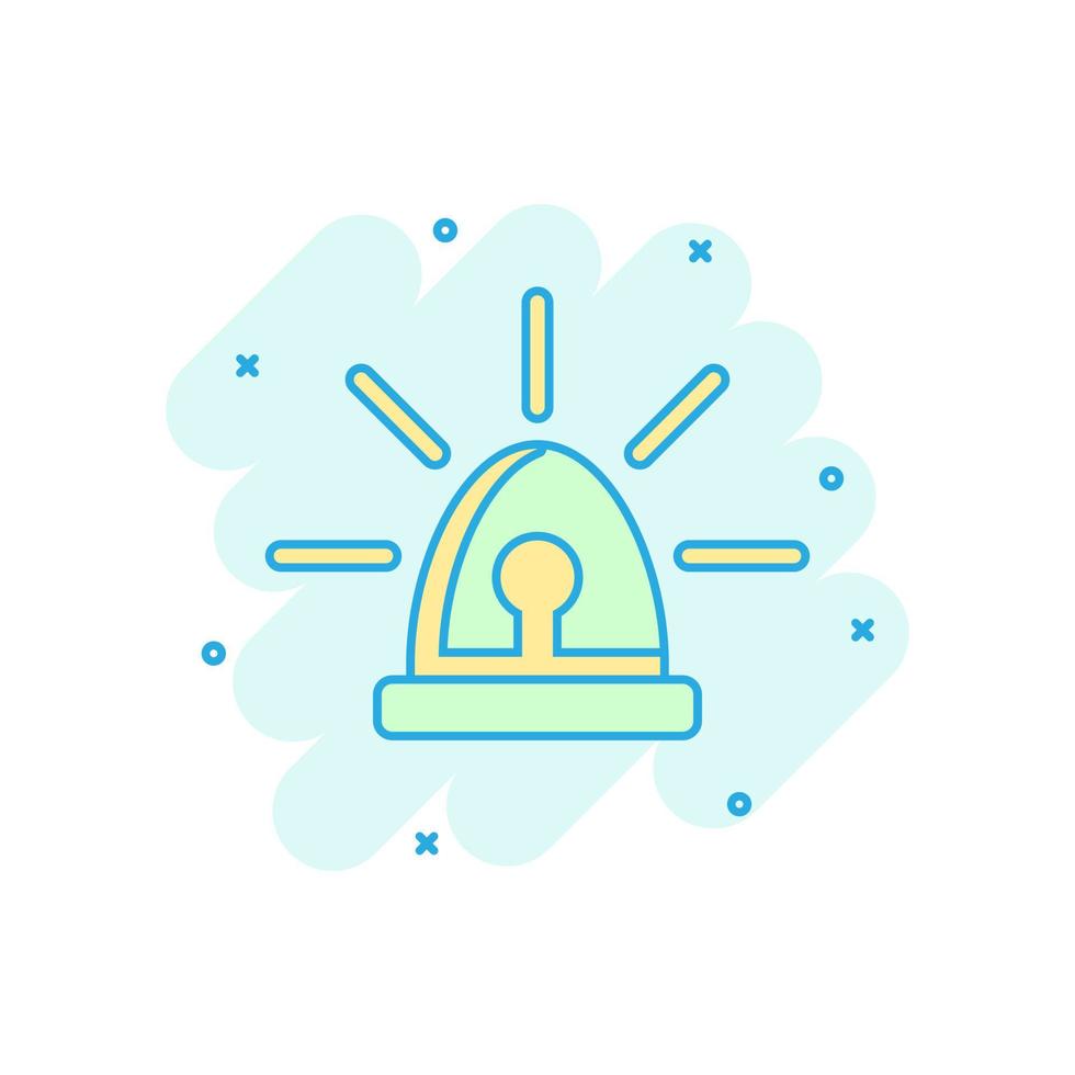 Emergency siren icon in comic style. Police alarm vector cartoon illustration on white isolated background. Medical alert business concept splash effect.