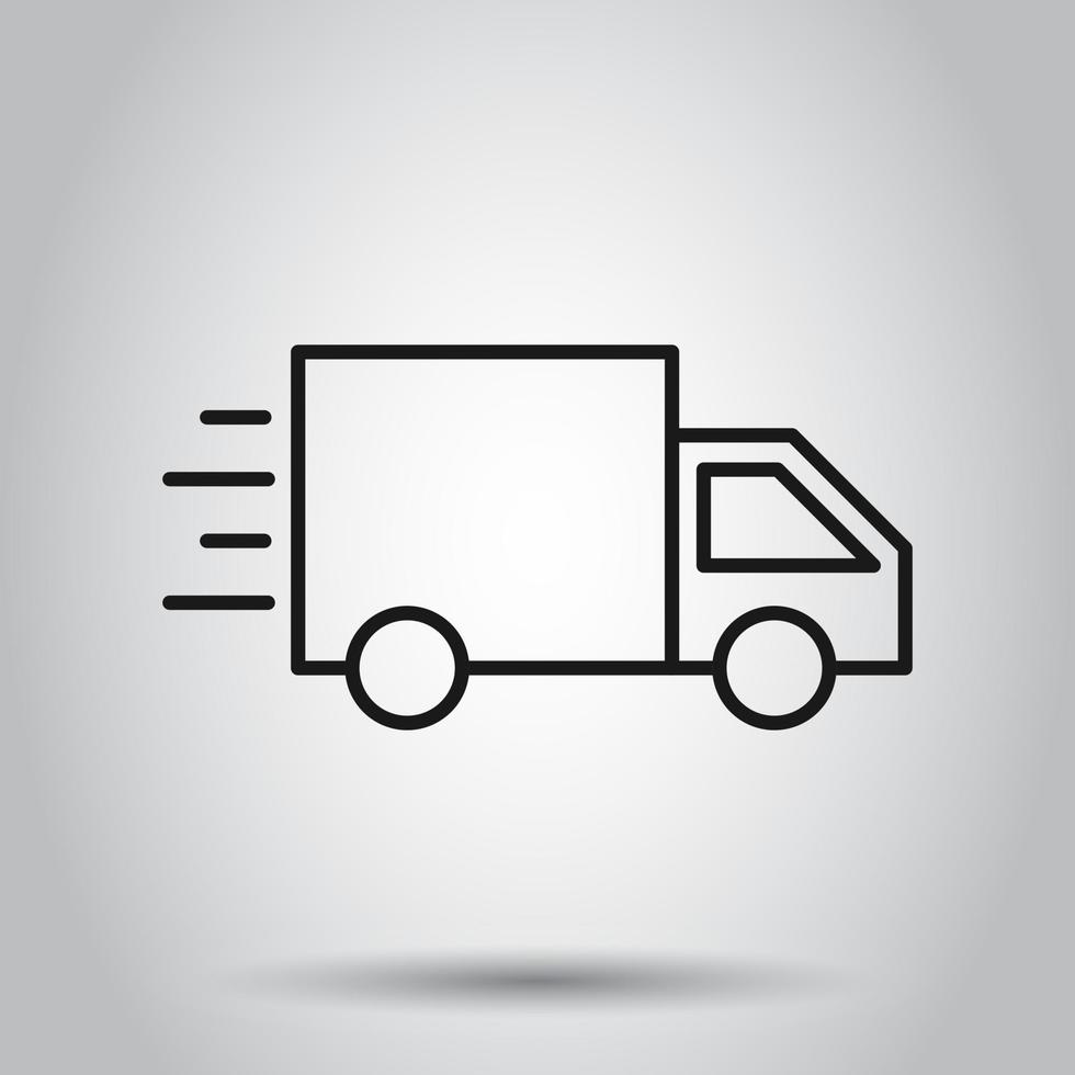 Delivery truck sign icon in flat style. Van vector illustration on isolated background. Cargo car business concept.