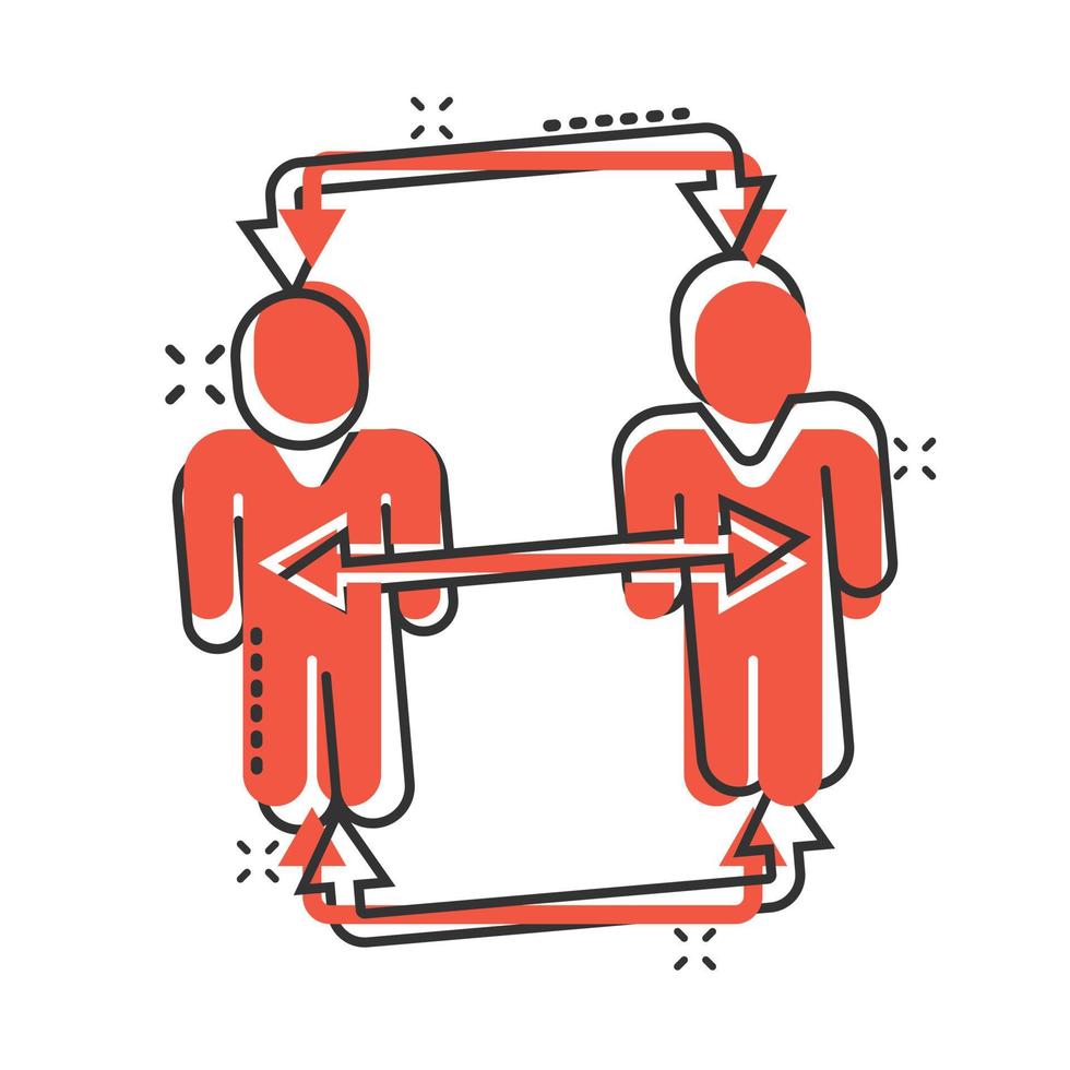 People referral icon in comic style. Business communication cartoon vector illustration on white background. Reference teamwork splash effect business concept.