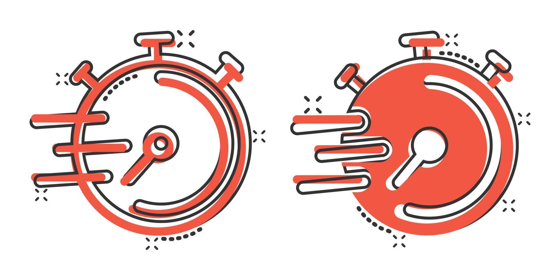 Clock icon in comic style. Watch cartoon vector illustration on white isolated background. Timer splash effect business concept.