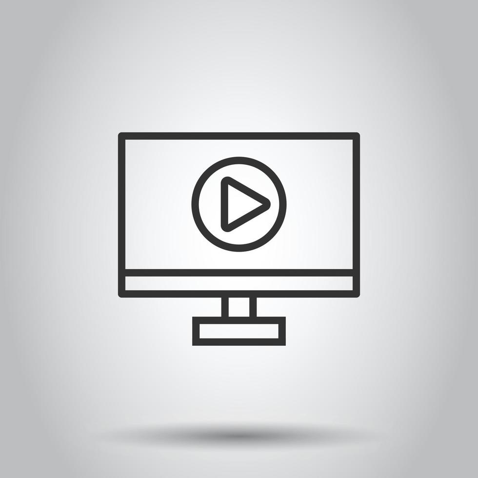 Tv screen icon in flat style. Video vector illustration on white isolated background. Computer monitor business concept.