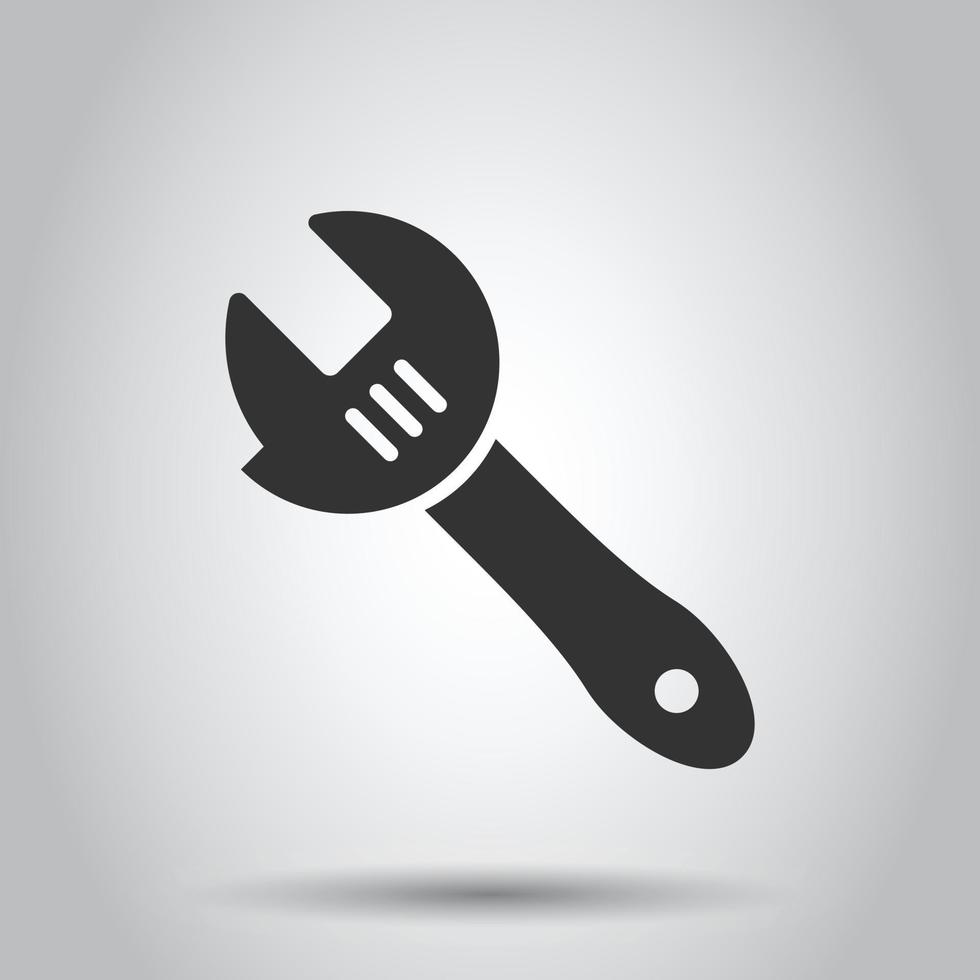 Wrench icon in flat style. Spanner key vector illustration on white isolated background. Repair equipment business concept.