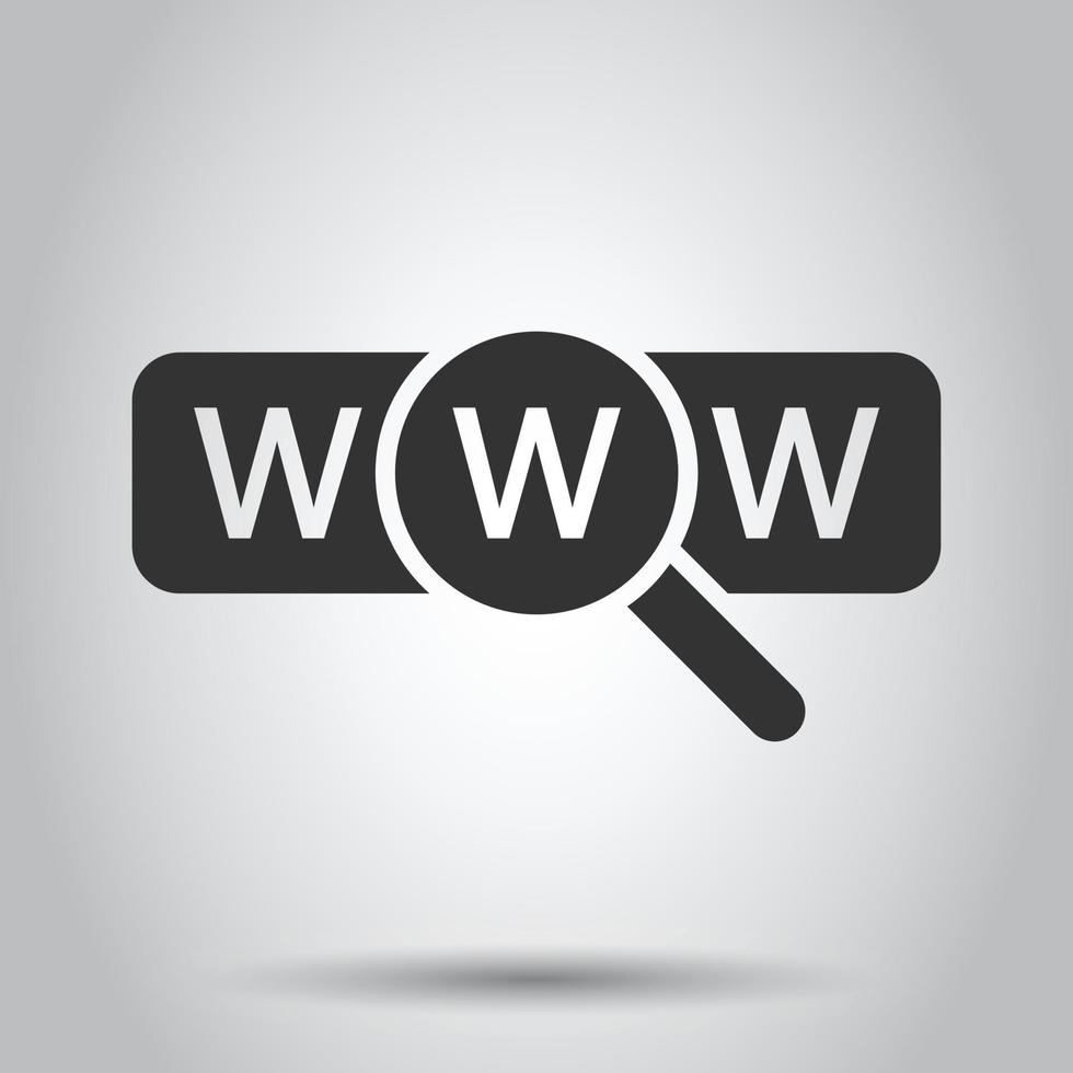 Global search icon in flat style. Website address vector illustration on white isolated background. WWW network business concept.