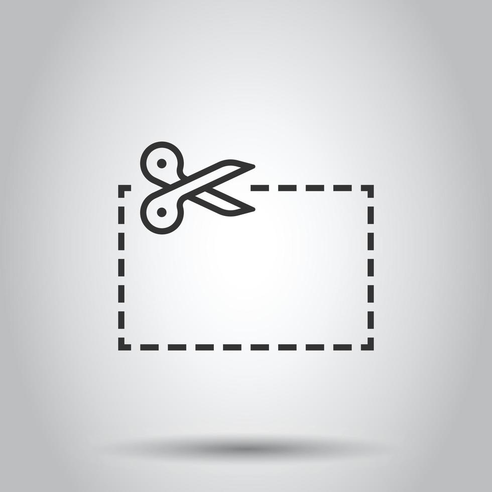 Coupon cut lines icon in flat style. Scissors snip sign vector illustration on white isolated background. Sale sticker business concept.