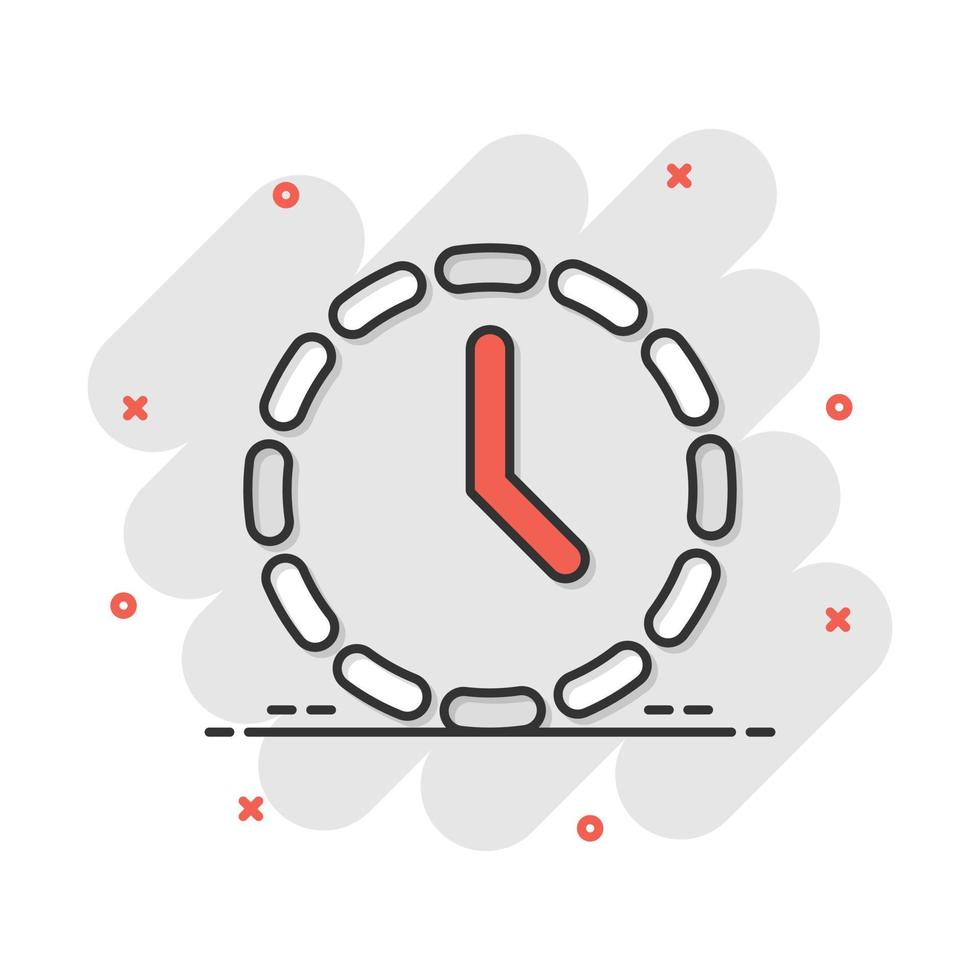 icono de tiempo de reloj de dibujos animados de vector en estilo cómico. pictograma de ilustración de signo de temporizador. concepto de efecto de salpicadura de negocio de reloj.