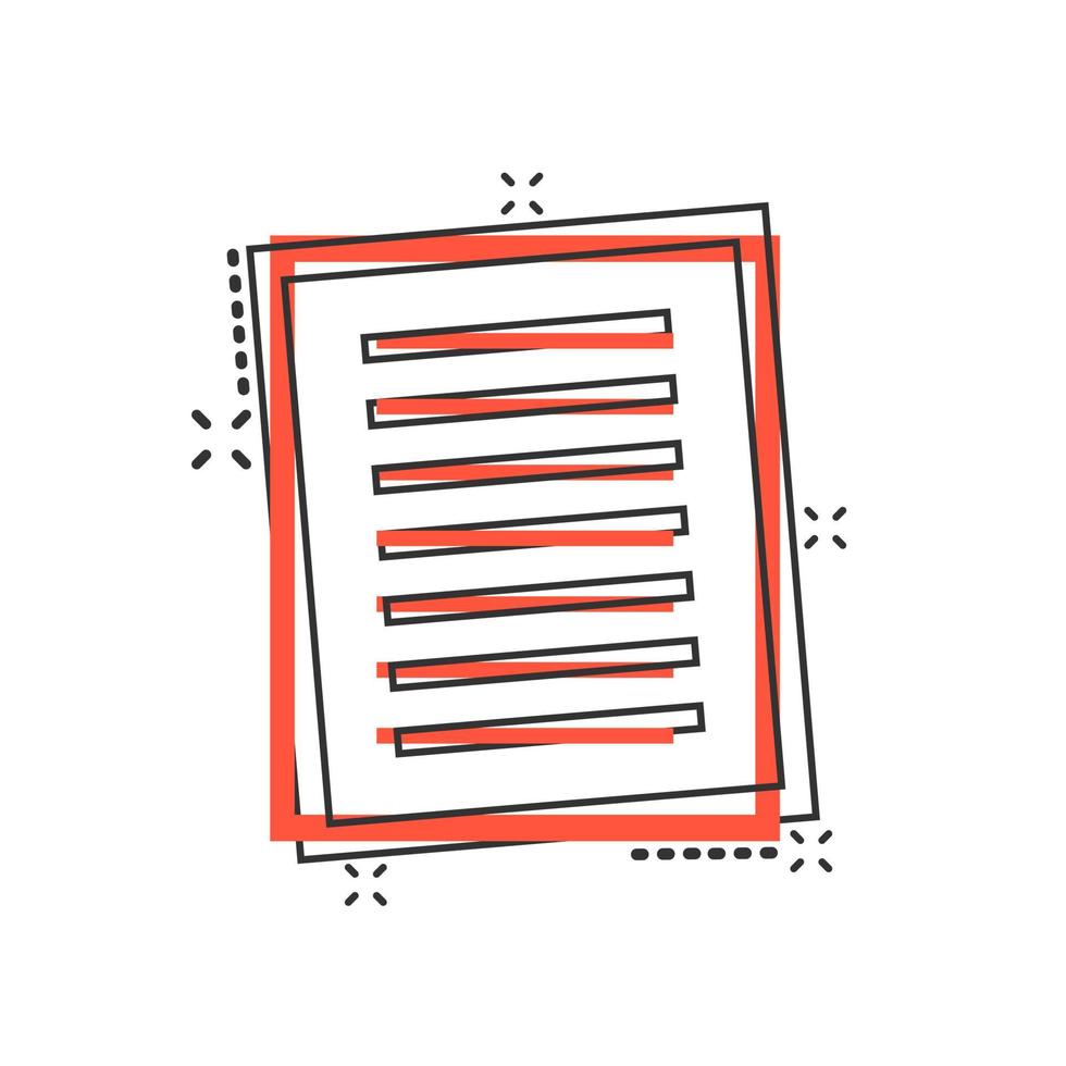 Document note icon in comic style. Paper sheet vector cartoon illustration pictogram. Notepad document business concept splash effect.