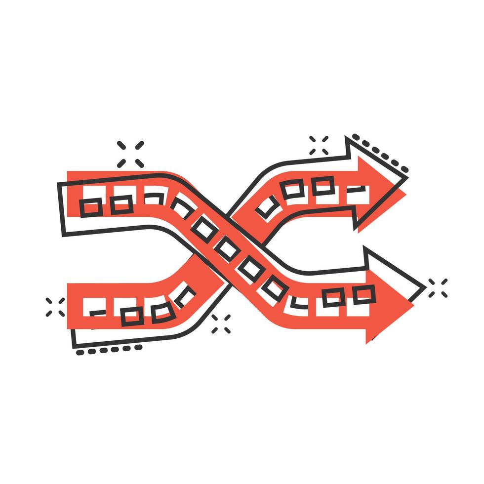 Crossroad icon in comic style. Road direction navigation cartoon vector illustration on white isolated background. Locate pin position splash effect business concept.