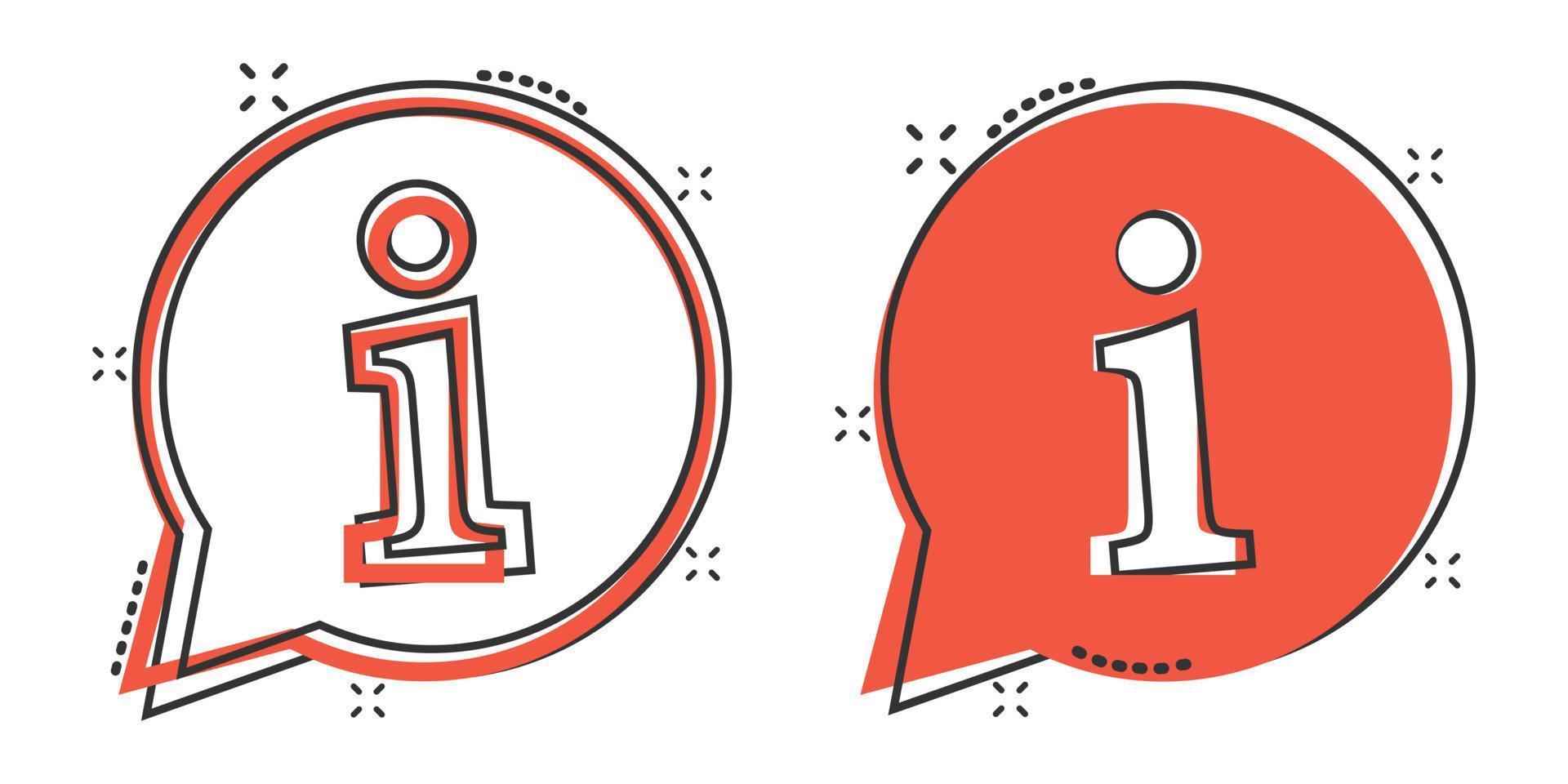 Information icon in comic style. FAQ help cartoon vector illustration on white isolated background. Helpdesk splash effect business concept.