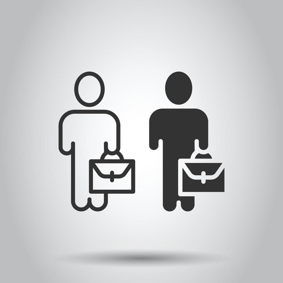 Businessman with briefcase icon in flat style. People manager vector illustration on white isolated background. Employee business concept.