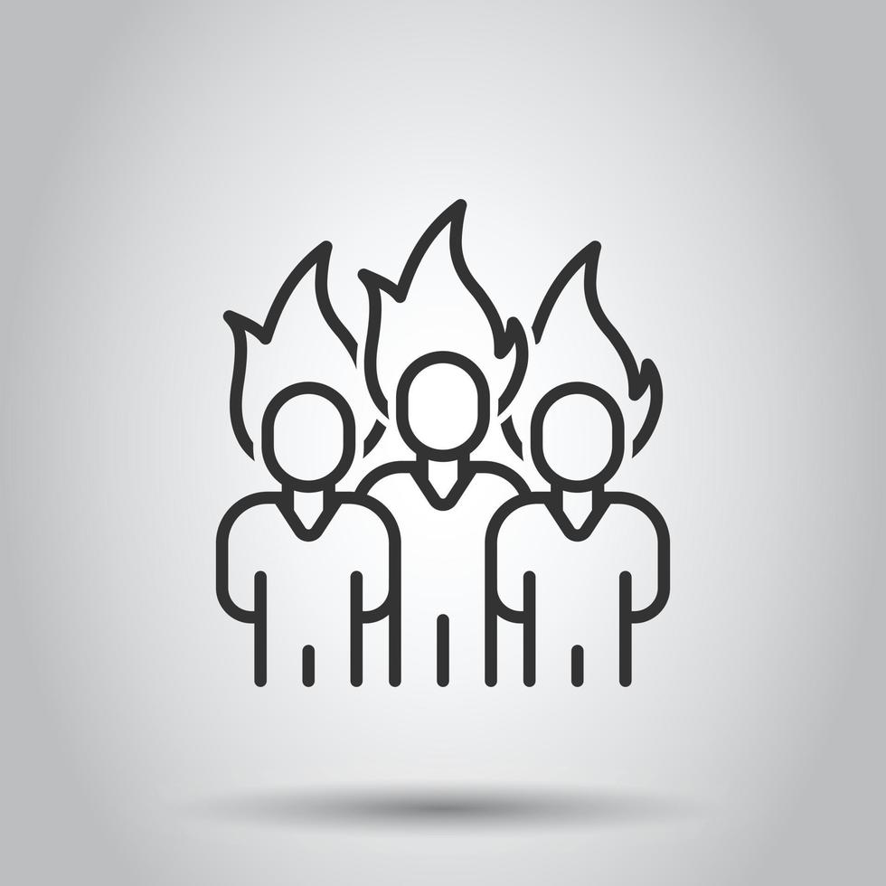 People with flame head icon in flat style. Stress expression vector illustration on white isolated background. Health problem business concept.