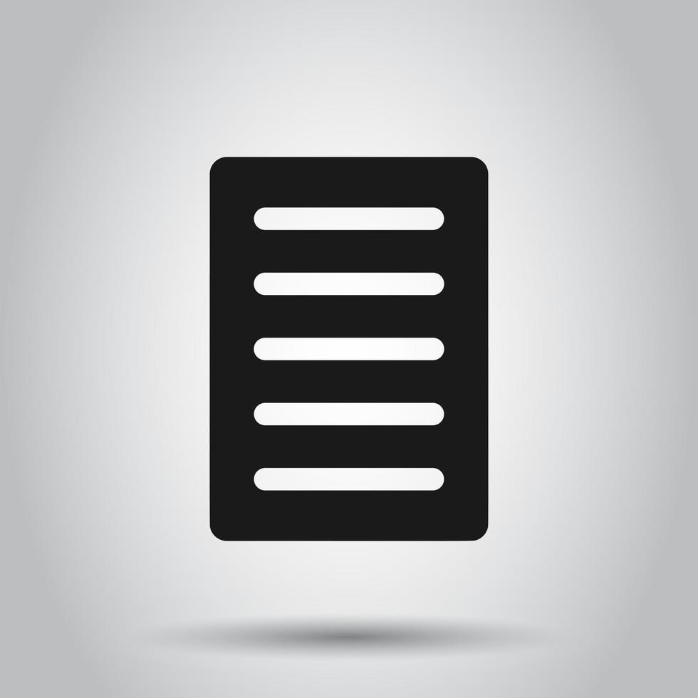 Document note icon in flat style. Paper sheet vector illustration on white background. Notepad document business concept.