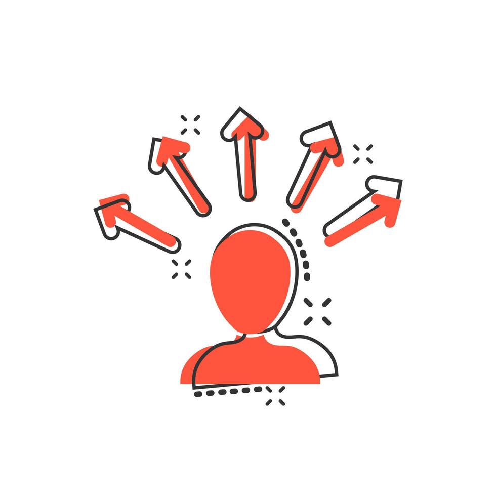 Mind awareness icon in comic style. Idea human vector cartoon illustration on white isolated background. Customer brain business concept splash effect.