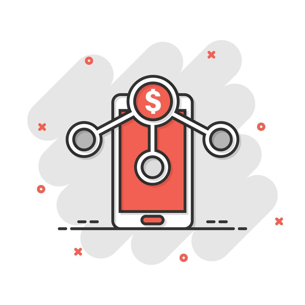 Payment services icon in comic style. Money send cartoon vector illustration on white isolated background. Smartphone transaction splash effect business concept.