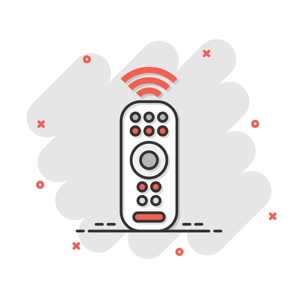 Remote control icon in comic style. Infrared controller vector cartoon illustration on white isolated background. Tv keypad business concept splash effect.