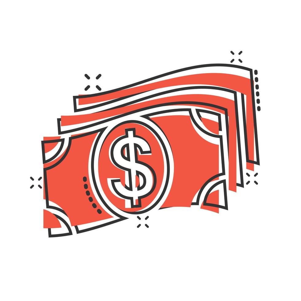 Money stack icon in comic style. Exchange cash cartoon vector illustration on white isolated background. Dollar banknote bill splash effect business concept.