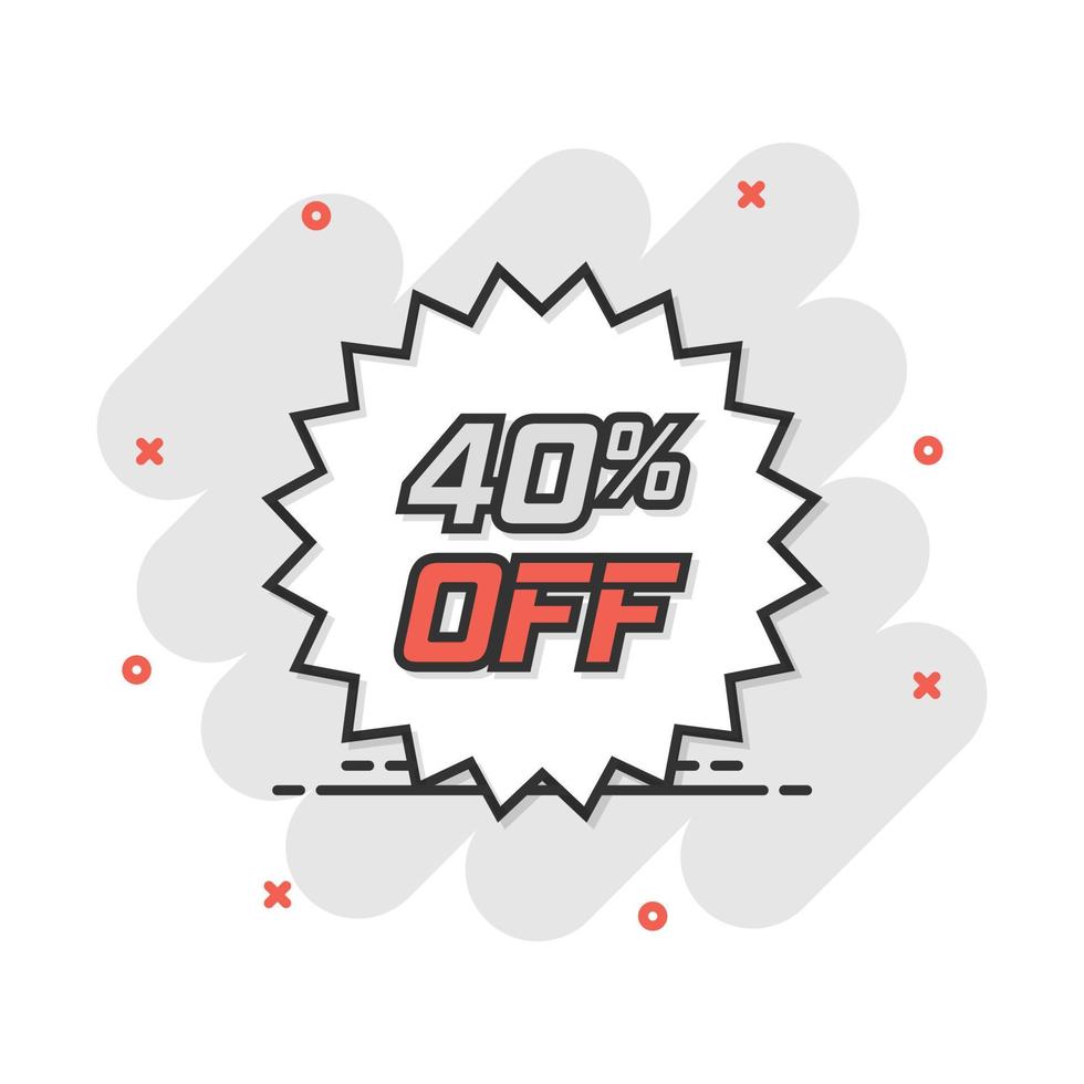 Vector cartoon discount sticker icon in comic style. Sale tag illustration pictogram. Promotion 40 percent discount splash effect concept.