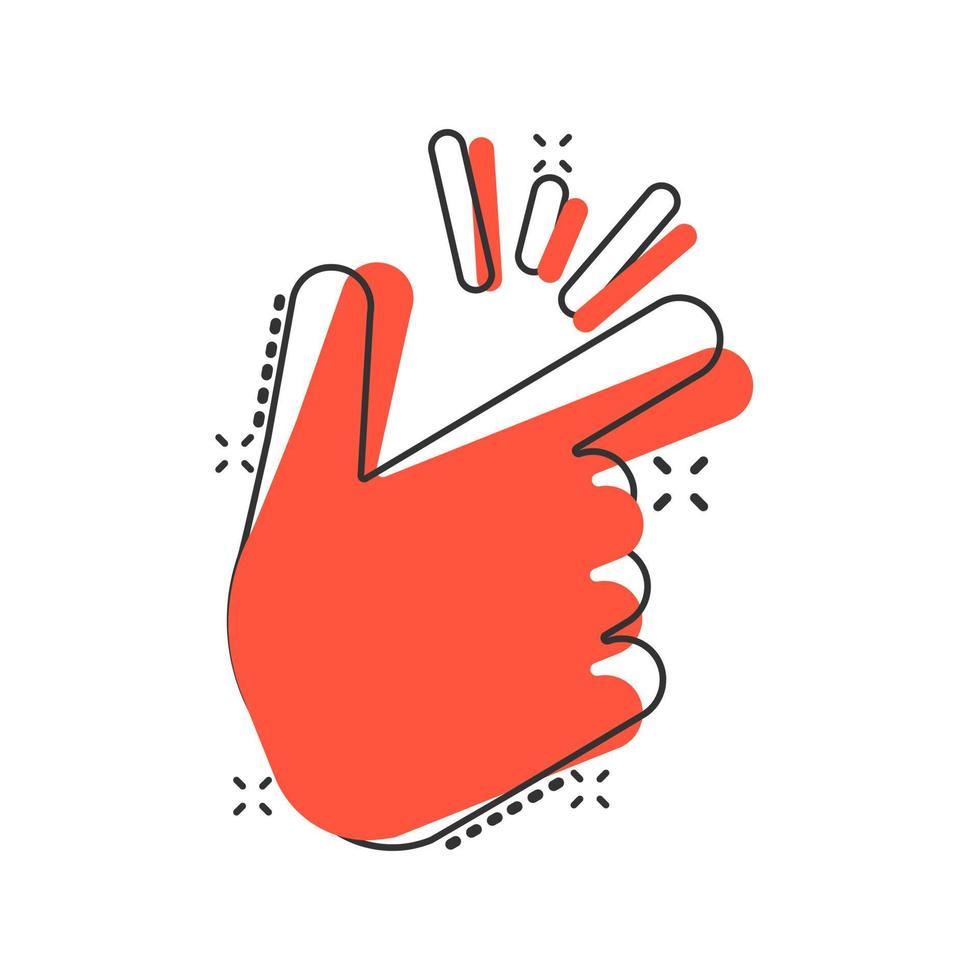 Finger snap gesture icon in comic style. Expression vector cartoon illustration pictogram splash effect.