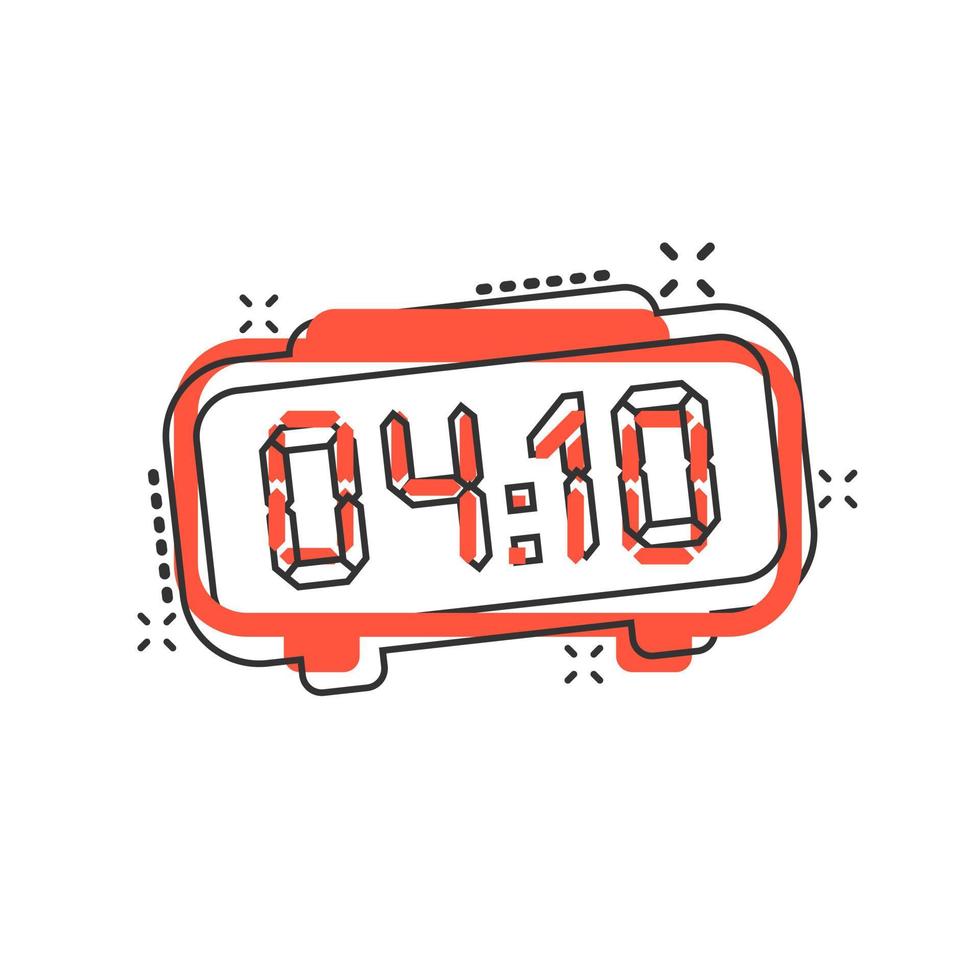 Clock sign icon in comic style. Time management vector cartoon illustration on white isolated background. Timer business concept splash effect.