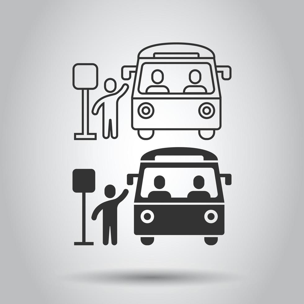 Bus station icon in flat style. Auto stop vector illustration on white isolated background. Autobus vehicle business concept.