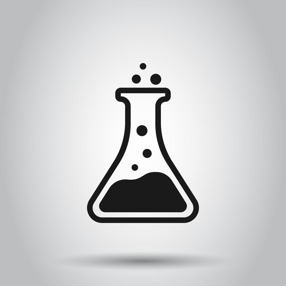 Chemistry beakers sign icon in flat style. Flask test tube vector illustration on isolated background. Alchemy business concept.