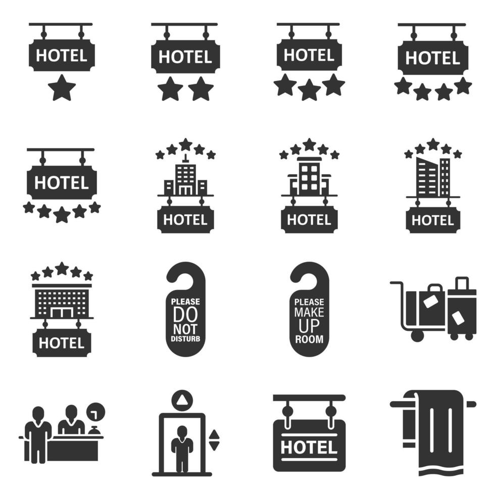 Hotel icon set in flat style. Booking vector illustration on white isolated background. Vacation reservation business concept.