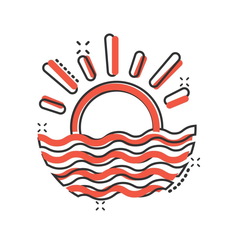 Sun icon in comic style. Sunlight cartoon sign vector illustration on white isolated background. Daylight splash effect business concept.