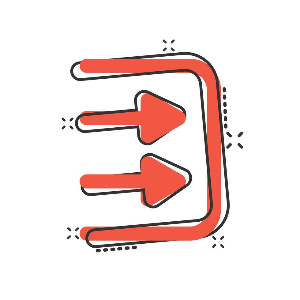 Login icon in comic style. Arrow access cartoon vector illustration on white isolated background. Door entry splash effect business concept.