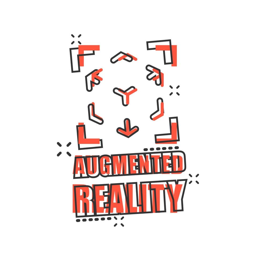 Augmented reality icon in comic style. Vr device vector cartoon illustration on white isolated background. Technology business concept splash effect.