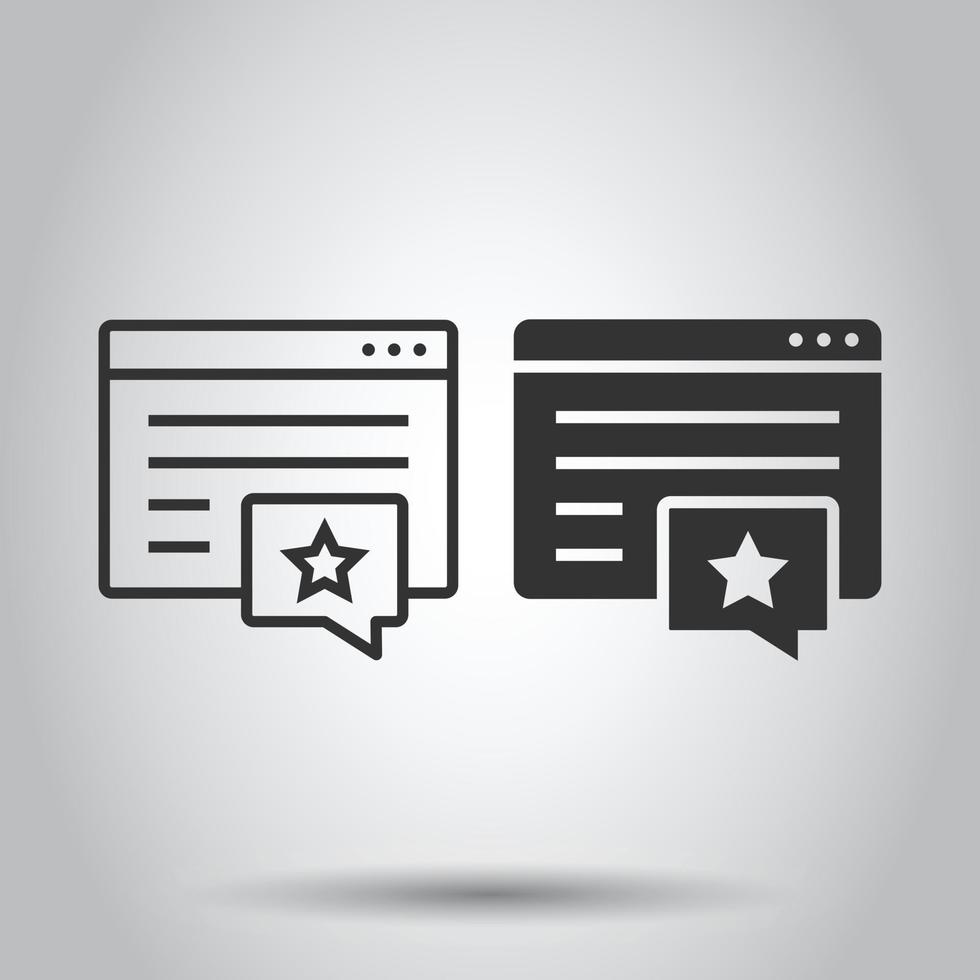 Browser window with star icon in flat style. Wish list vector illustration on white isolated background. Reward bonus business concept.