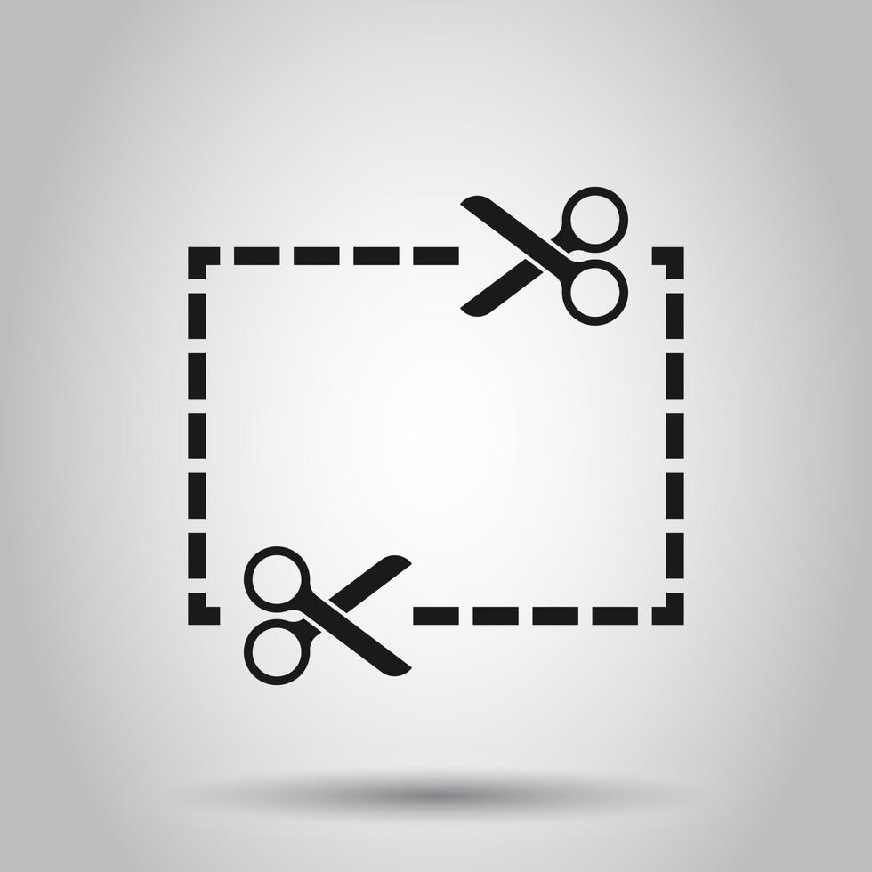 Coupon cut lines icon in flat style. Scissors snip vector illustration on isolated background. Sale sticker business concept.