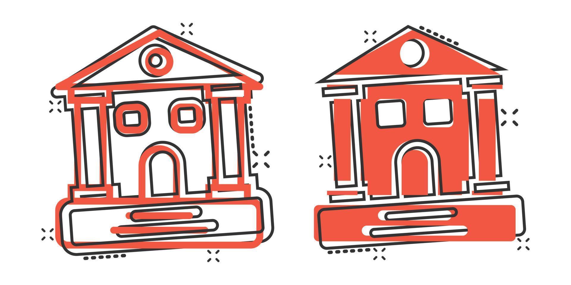 Building icon in comic style. Town skyscraper apartment cartoon vector illustration on white isolated background. City tower splash effect business concept.