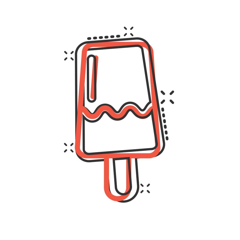 Ice cream icon in comic style. Sundae cartoon vector illustration on white isolated background. Sorbet dessert splash effect business concept.