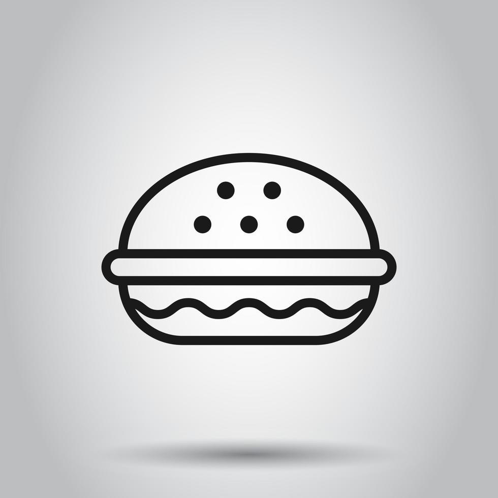 Burger sign icon in flat style. Hamburger vector illustration on isolated background. Cheeseburger business concept.