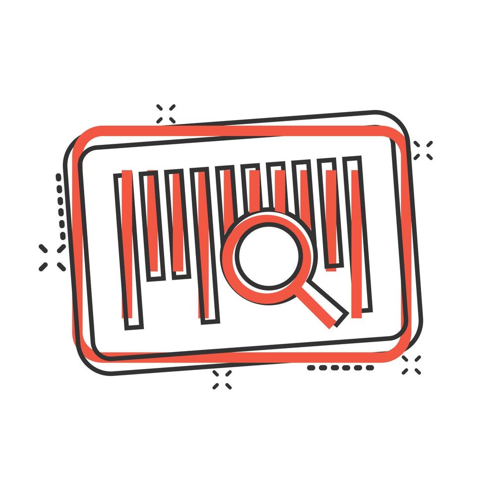 Barcode icon in comic style. Product distribution cartoon vector illustration on white isolated background. Bar code splash effect business concept.