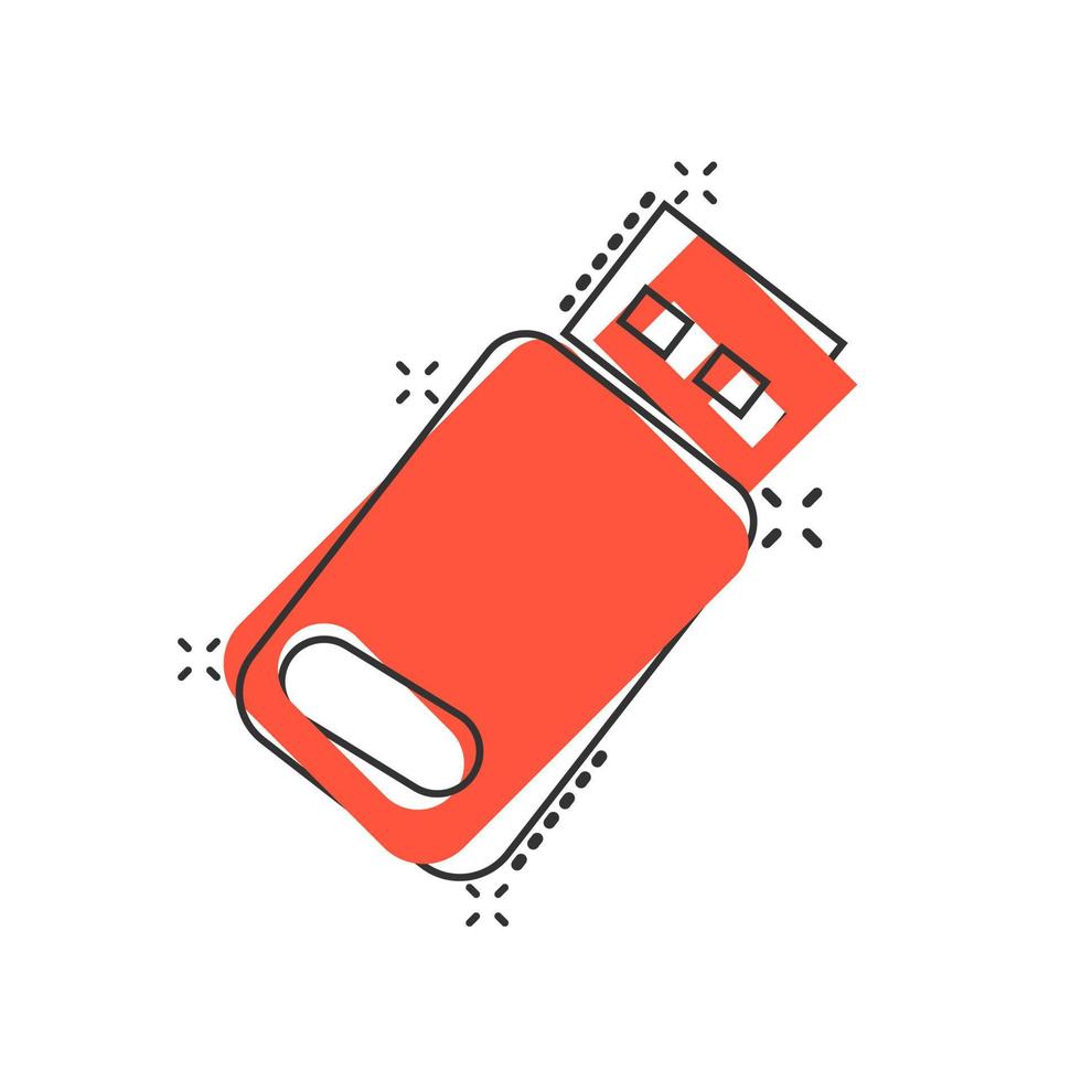 icono de unidad usb en estilo cómico. ilustración de dibujos animados de vector de disco flash sobre fondo blanco aislado. concepto de negocio de efecto de salpicadura de memoria digital.