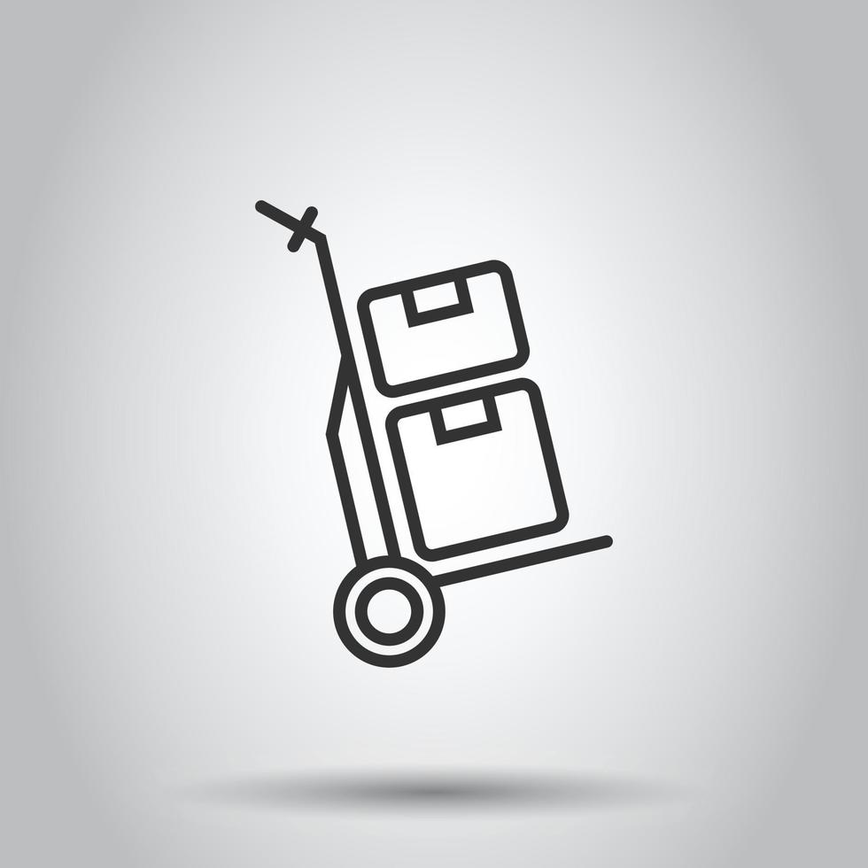Cargo trolley icon in flat style. Delivery box vector illustration on white isolated background. Box shipping business concept.