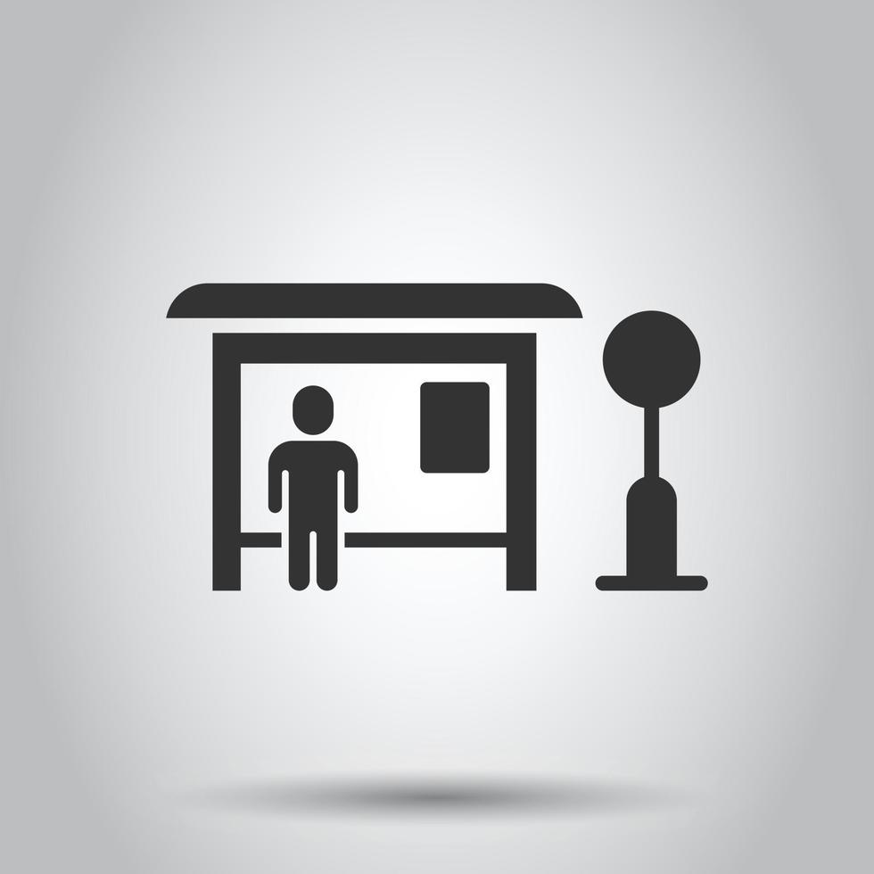 Bus station icon in flat style. Auto stop vector illustration on white isolated background. Autobus vehicle business concept.