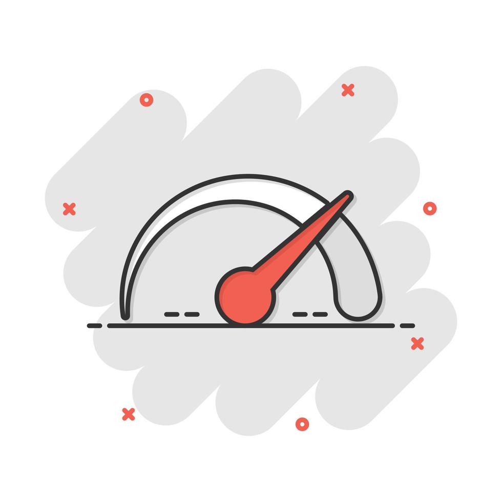 Vector cartoon dashboard icon in comic style. Level meter sign illustration pictogram. Speed business splash effect concept.