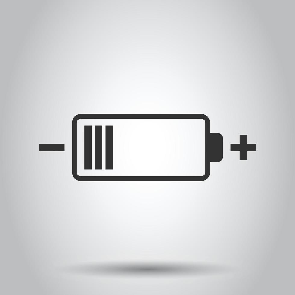Battery charge icon in flat style. Power level vector illustration on white isolated background. Lithium accumulator business concept.