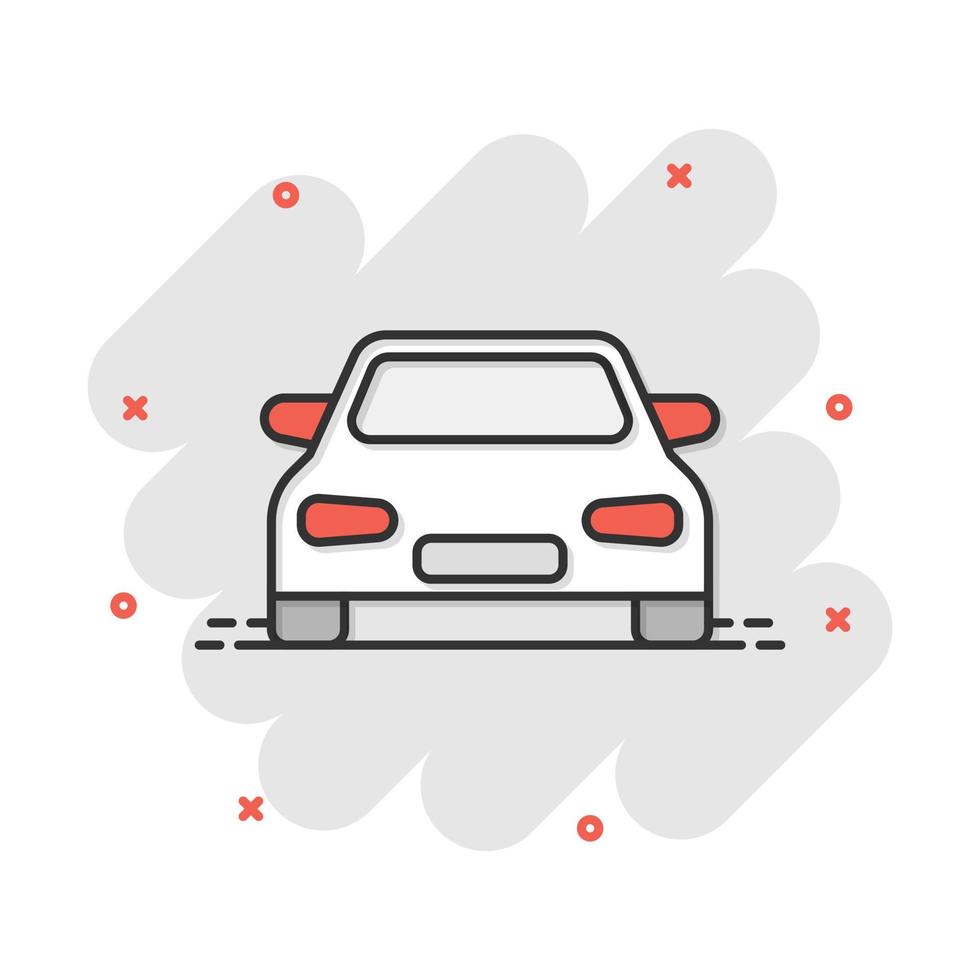 Vector cartoon car icon in comic style. Automobile vehicle illustration pictogram. Car sedan splash effect concept.