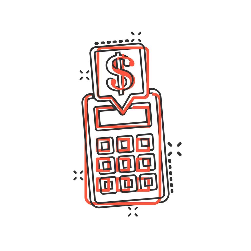 Money calculation icon in comic style. Budget banking vector cartoon illustration on white isolated background. Financial payment splash effect business concept.