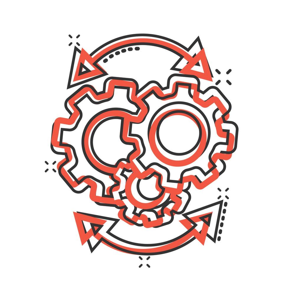 Workflow icon in comic style. Gear effective cartoon vector illustration on white isolated background. Process organization splash effect business concept.
