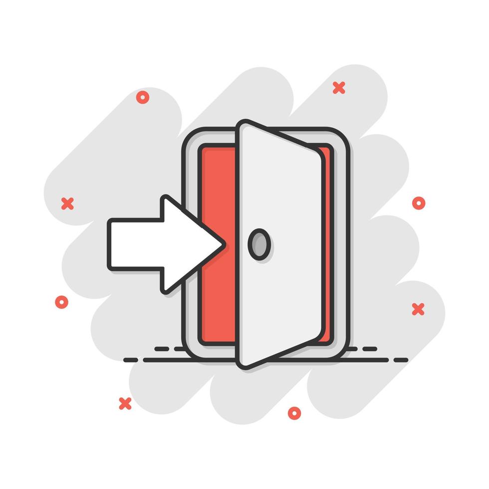 Vector cartoon entrance door icon in comic style. Exit doors concept illustration pictogram