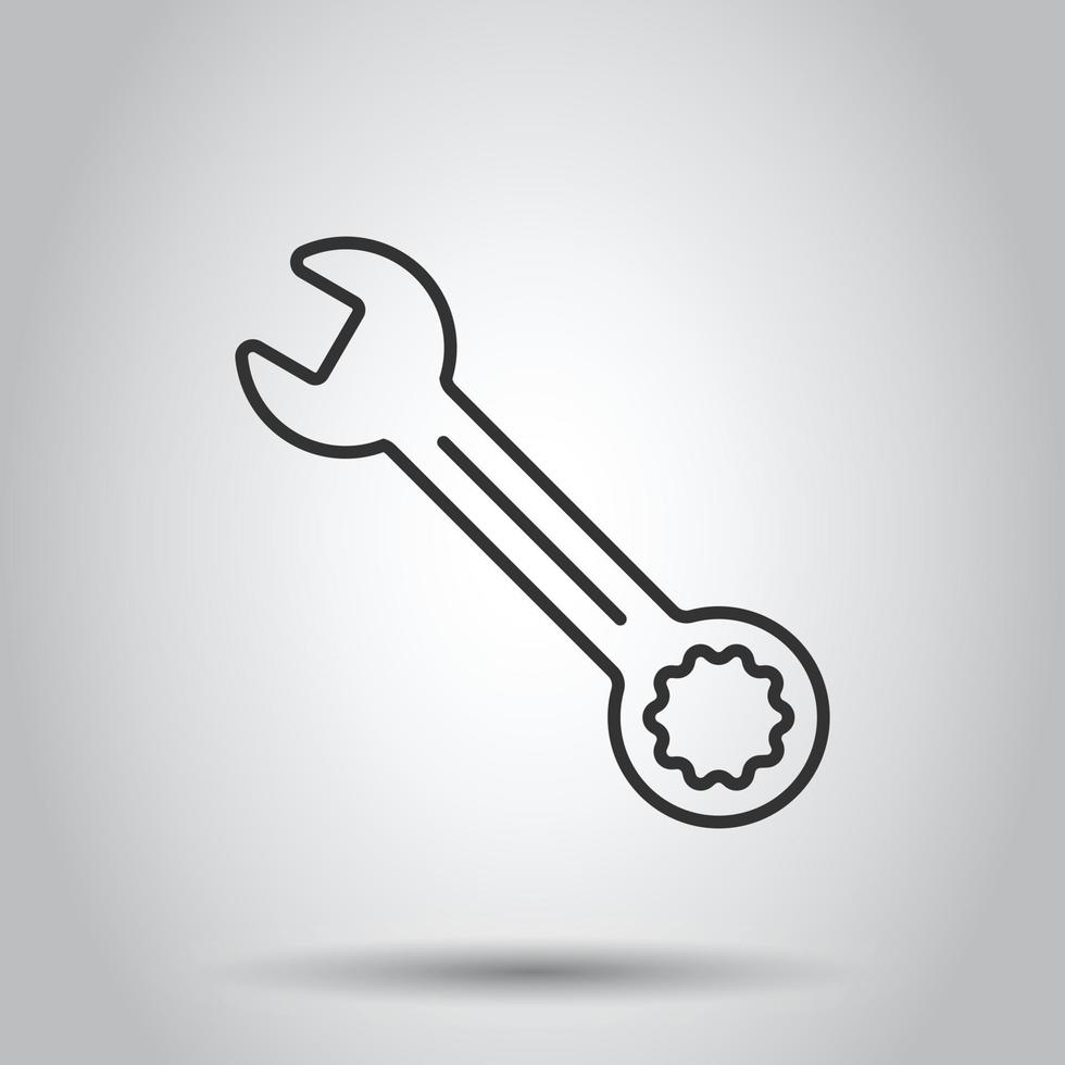 Wrench icon in flat style. Spanner key vector illustration on white isolated background. Repair equipment business concept.